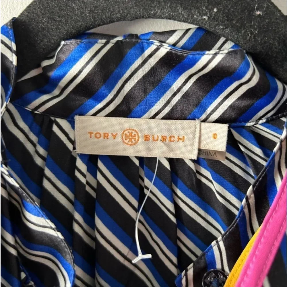 Tory Burch Blue and White Tie Front Long Sleeve Blouse - Picture 10 of 10